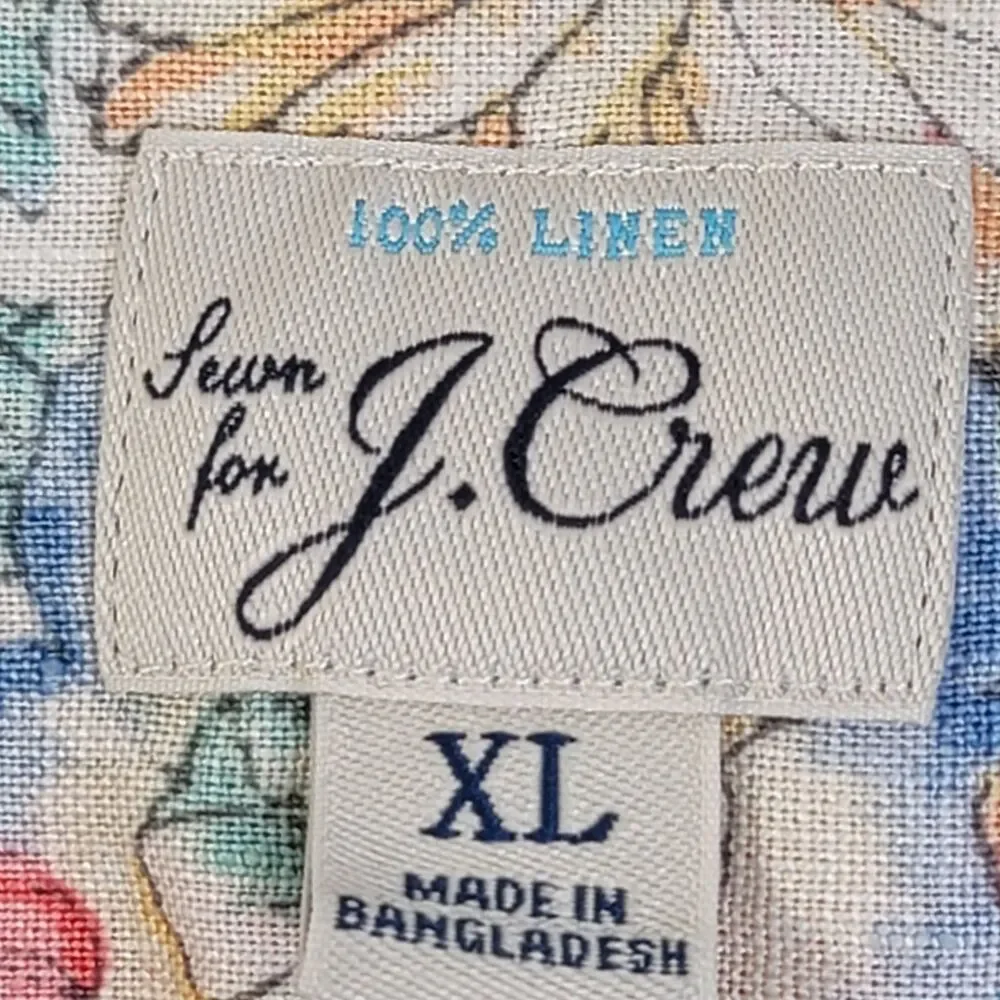 J.Crew Men's XL 100% Linen Floral Camp Shirt NWT Multicolor Button Front Summer